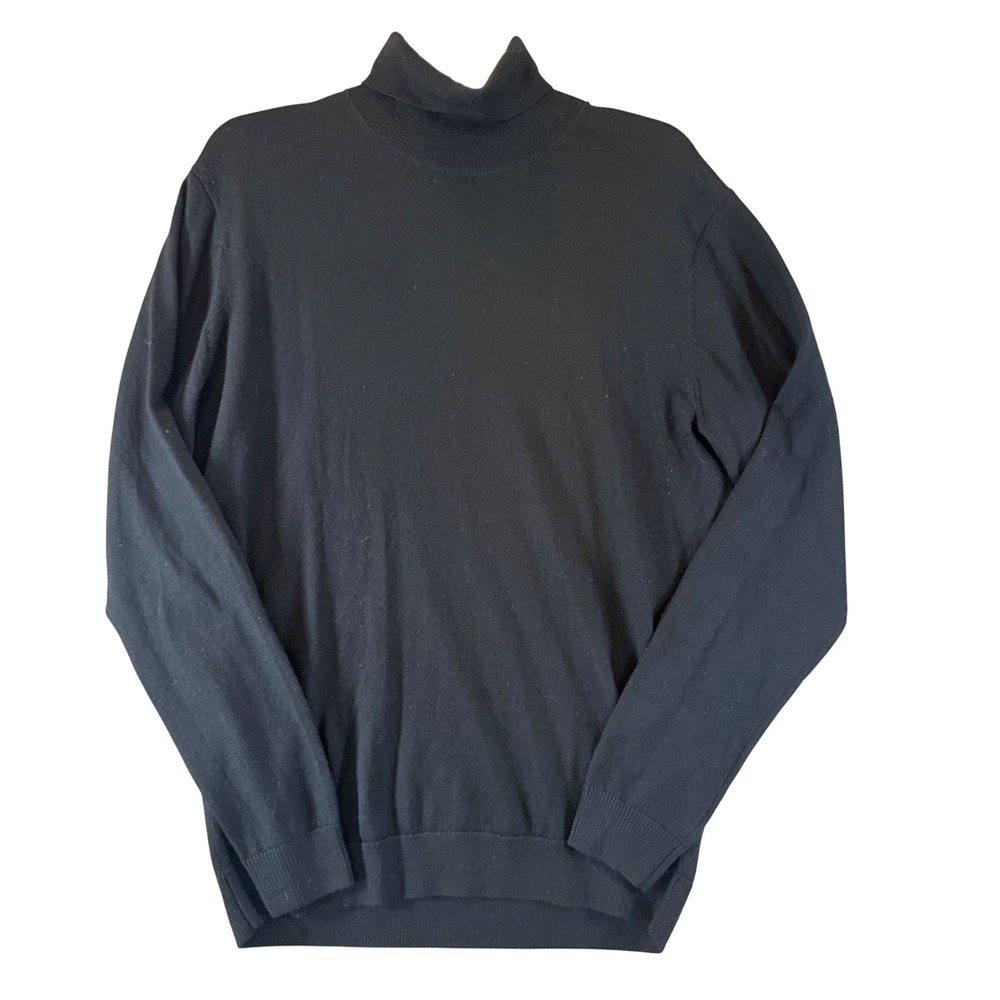 Hart Schaffner Marx Turtleneck Sweater M MERINO WOOL Black Mens Pullover